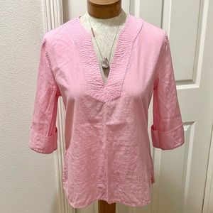 Vintage Gap Women’s 3/4 Sleeve Pink V-Neck Bohemian Tunic with Side Slits - M